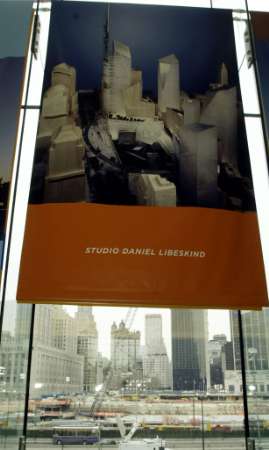 Studio Daniel Libeskind design rendering poster at the World Trade Center Site. Photo taken on February 27th, 2003, the day the official announcemt took place  at the Winter Gardens across from the WTC site.