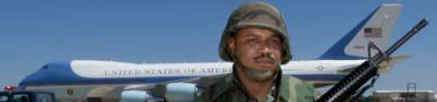 A soldier in front of Air Force One at Barksdale AFB on the morning of September 11, 2001.